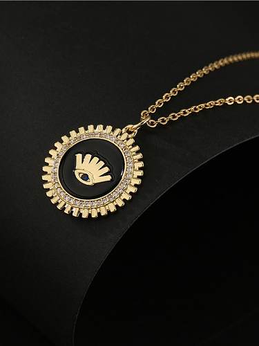 Brass Enamel Evil Eye Vintage Flower Pendant Necklace