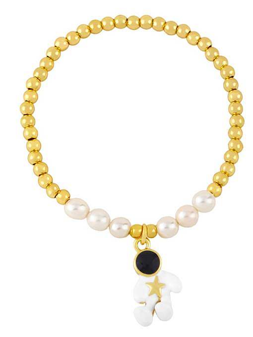 Brazalete vintage irregular con perlas de imitación de latón y esmalte