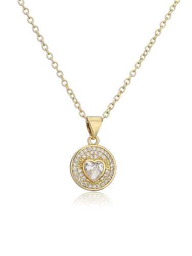 Brass Cubic Zirconia Heart Minimalist Round Pendant Necklace