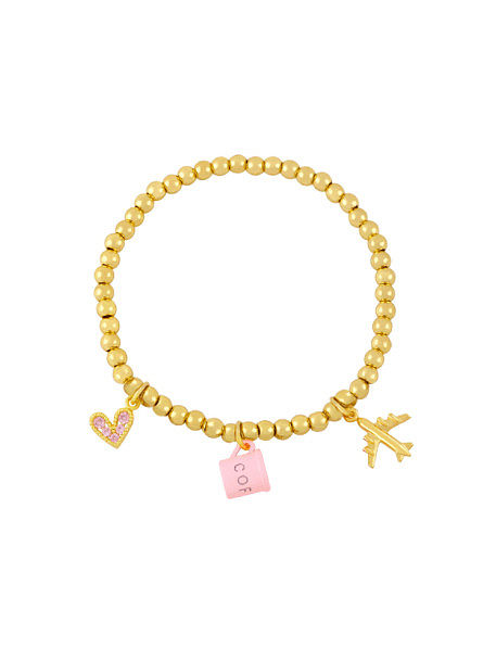 Brass Rhinestone Heart Vintage Beaded Bracelet