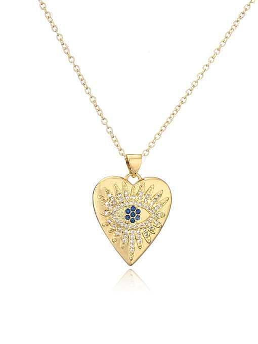 Brass Rhinestone Enamel Evil Eye Vintage Geometry Pendant Necklace