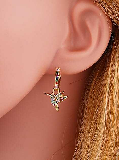 Brass Cubic Zirconia Rainbow Butterfly Ethnic Stud Earring