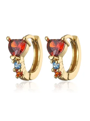 Brass Cubic Zirconia Heart Vintage Huggie Earring