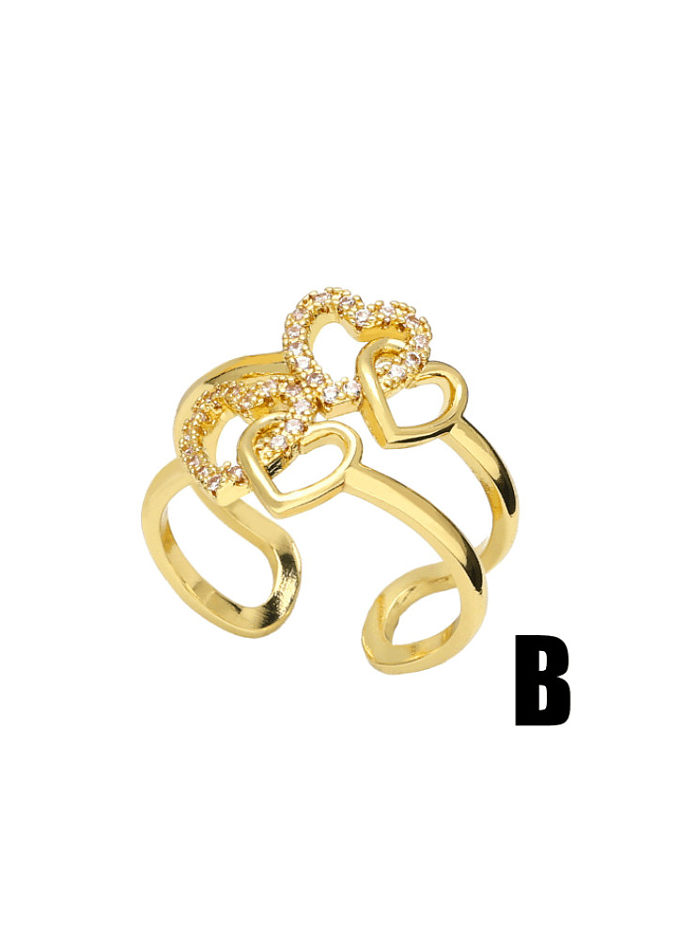 Messing Zirkonia geometrisches Herz Vintage stapelbarer Ring