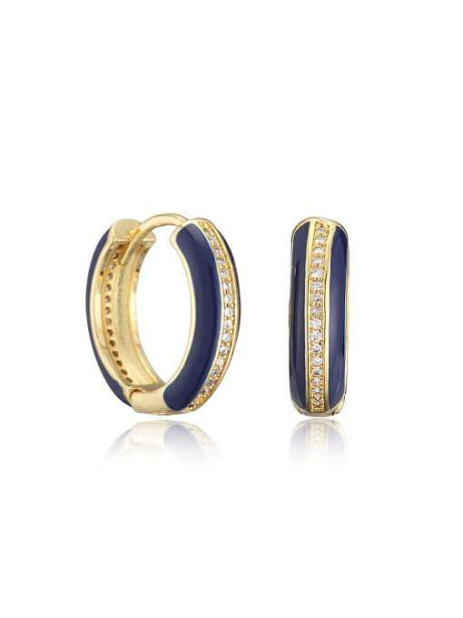 Brass Cubic Zirconia Enamel Round Vintage Huggie Earring