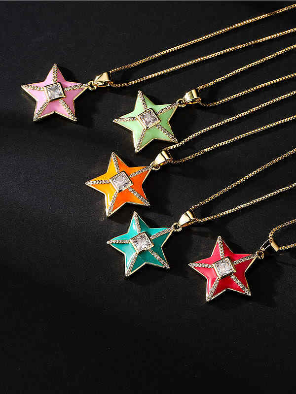 Brass Rhinestone Enamel Star Ethnic Five-pointed star Pedant Necklace