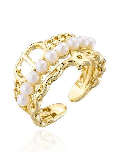 Messing Nachahmung Perlen geometrischer Vintage stapelbarer Ring