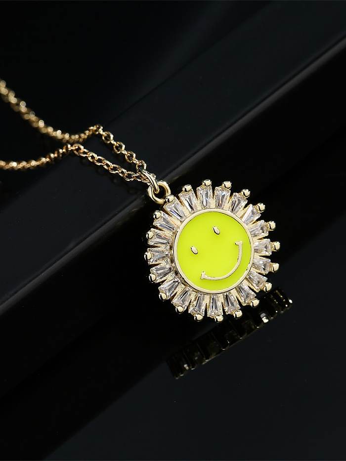 Brass Cubic Zirconia Enamel Sun Flower Minimalist Necklace