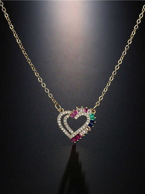 Brass Cubic Zirconia Trend Hollow Heart Pendant Necklace
