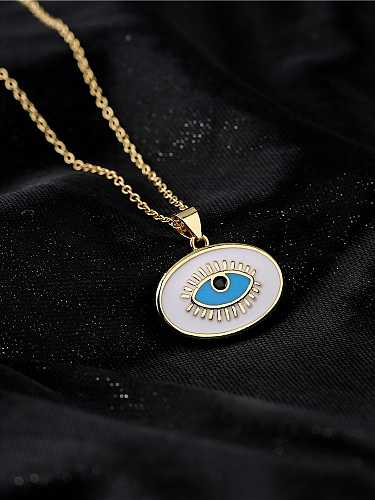 Brass Cubic Zirconia Enamel Evil Eye Vintage Geometry Pendant Necklace