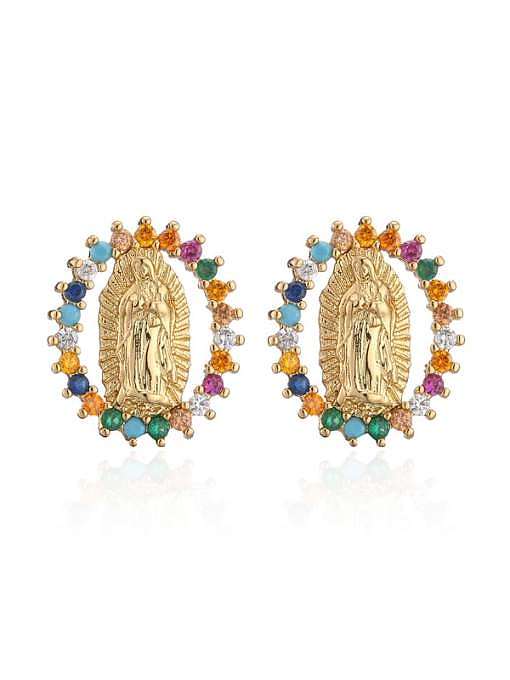 Brass Cubic Zirconia Geometric Vintage Virgin mary Stud Earring