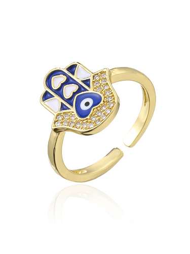 Brass Enamel Cubic Zirconia Hand Of Gold Vintage Band Ring