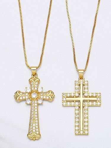 Brass Cubic Zirconia Cross Vintage Regligious Necklace