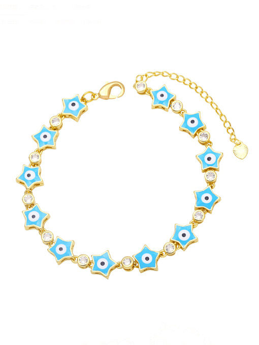 Brass Cubic Zirconia Enamel Evil Eye Bohemia Link Bracelet