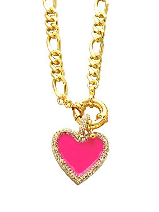 Brass Cubic Zirconia Enamel Heart Vintage Hollow Chain Necklace