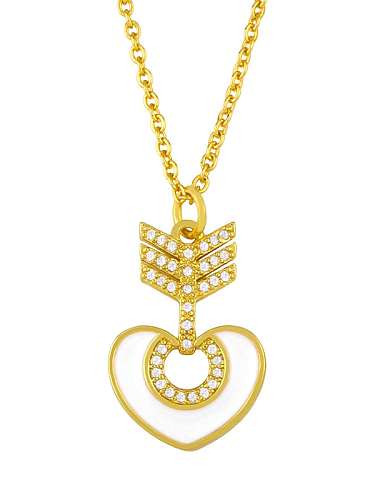 Brass Cubic Zirconia Enamel Heart Vintage Necklace