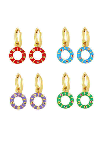 Brass Rhinestone Enamel Geometric Trend Huggie Earring