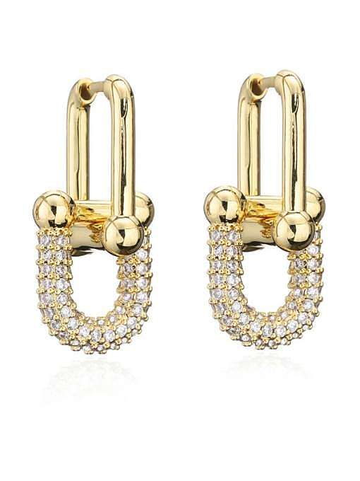 Brass Cubic Zirconia Geometric Vintage Huggie Earring