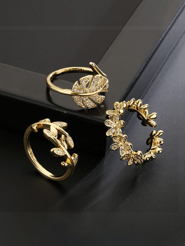 Brass Cubic Zirconia Butterfly Leaf Vintage Band Ring