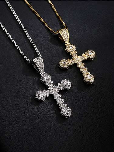 Collier Religieux Vintage en Laiton Cubic Zirconia Cross