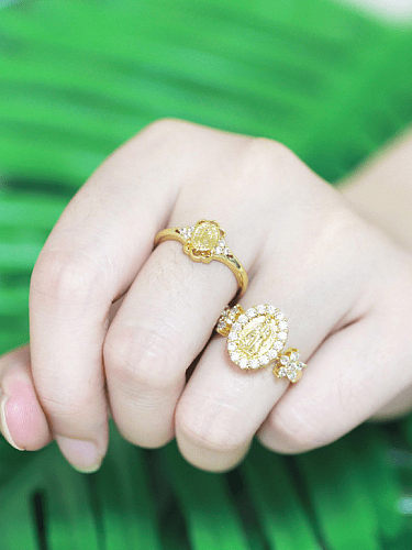 Brass Cubic Zirconia Geometric Vintage Band Ring