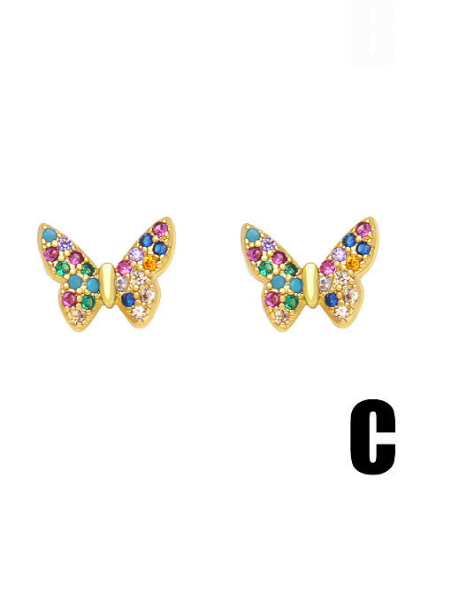 Brass Cubic Zirconia Sea Sta Butterfly Cute Stud Earring