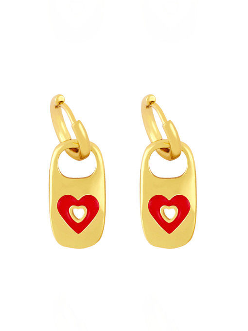 Brass Enamel Heart Hip Hop Huggie Earring