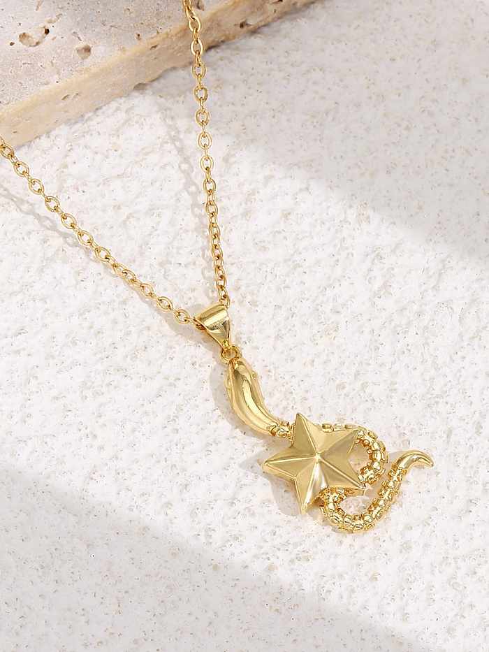 Brass SnakeVintage Five-pointed star Pendant Necklace