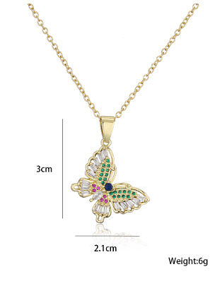 Brass Cubic Zirconia Enamel Trend Butterfly Pendant Necklace