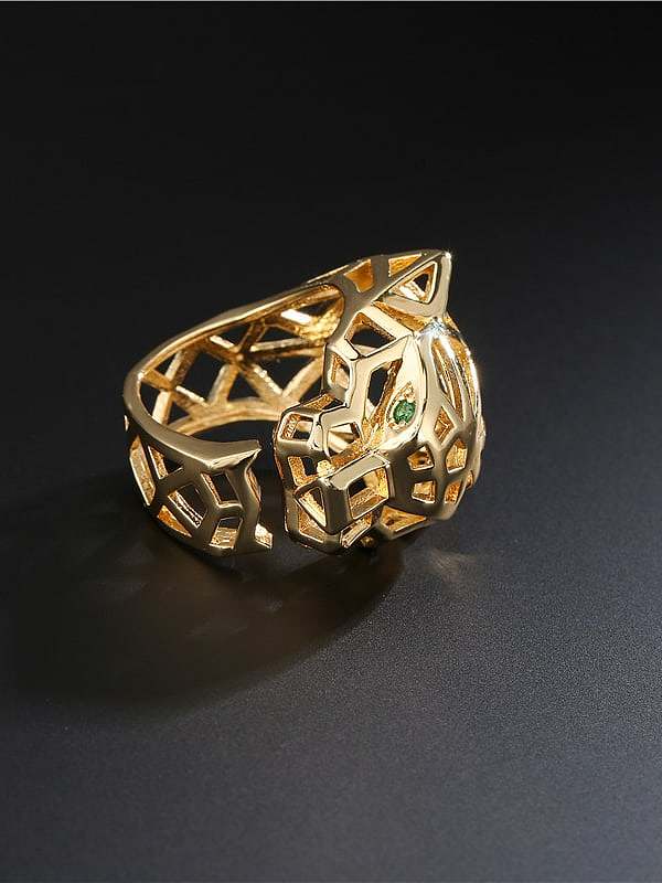 Anillo de banda vintage de leopardo hueco con diamantes de imitación de latón