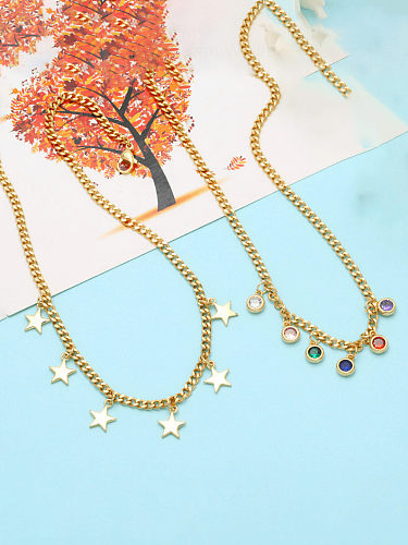 Brass Glass Stone Geometric Tassel Minimalist Necklace