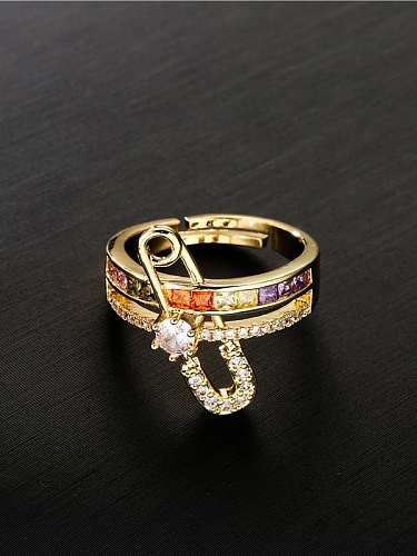 Brass Cubic Zirconia Geometric Pin Vintage Band Ring