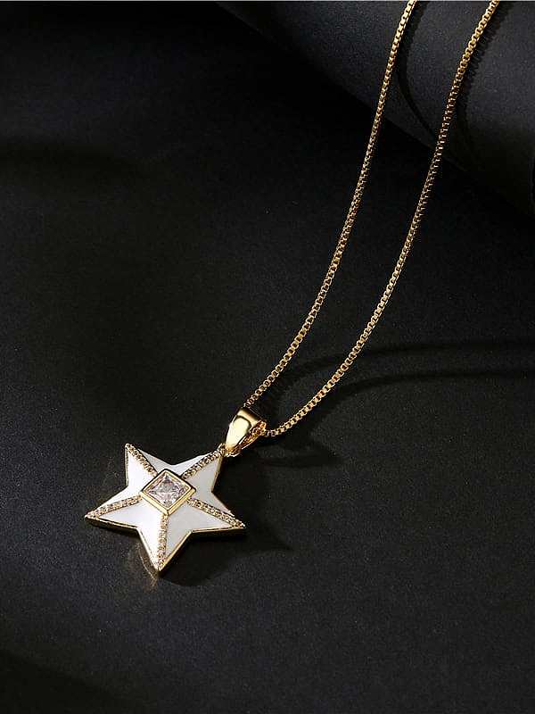 Brass Rhinestone Enamel Star Ethnic Five-pointed star Pedant Necklace