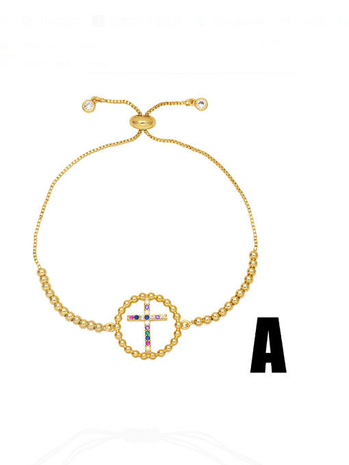 Brass Cubic Zirconia Cross Hip Hop Adjustable Bracelet