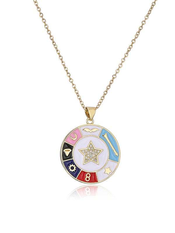 Brass Cubic Zirconia Enamel Vintage Pentagram Skull Pendant Necklace