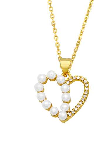 Brass Imitation Pearl Heart Minimalist Necklace