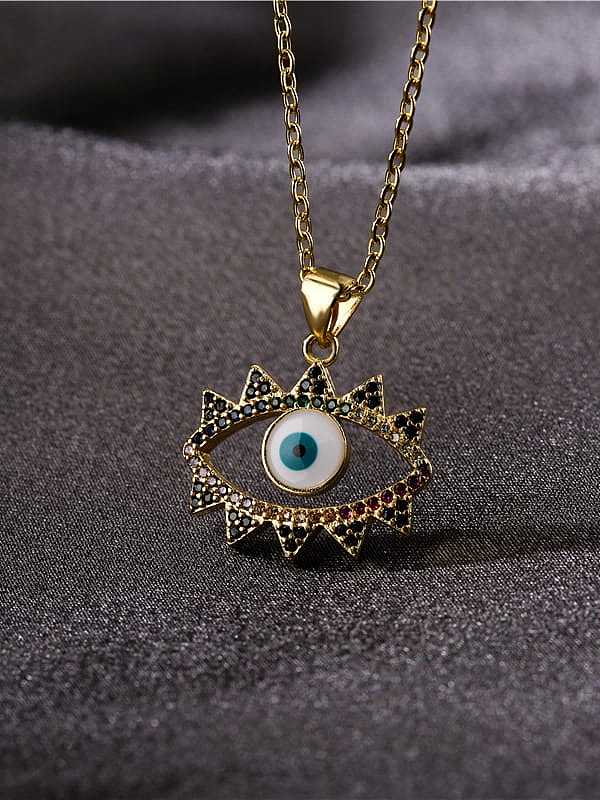 Brass Cubic Zirconia Enamel Vintage Hollow Evil Eye Pendant Necklace