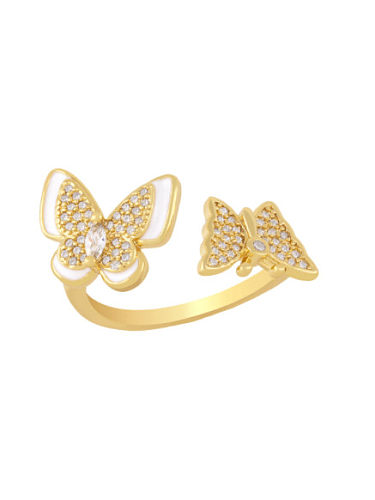 Brass Enamel Cubic Zirconia Butterfly Hip Hop Band Ring