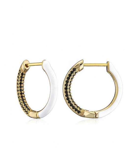 Brass Rhinestone Enamel Round Minimalist Hoop Earring