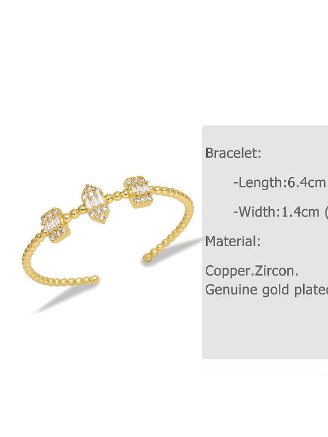 Bracelet manchette vintage géométrique en laiton et zircon cubique