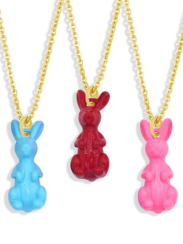 Brass Enamel Rabbit Vintage Necklace