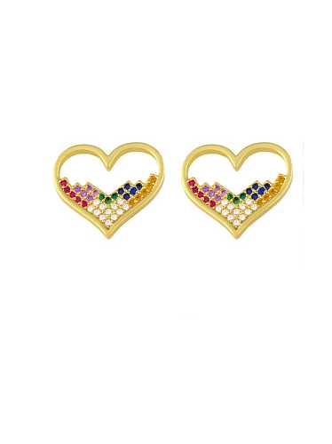 Brass Cubic Zirconia Heart Vintage Stud Earring