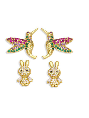 Brass Cubic Zirconia Rabbit Vintage Stud Earring