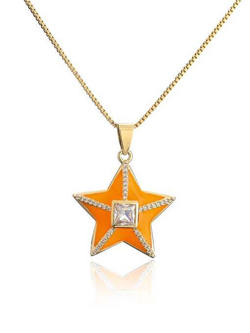 Brass Rhinestone Enamel Star Ethnic Five-pointed star Pedant Necklace