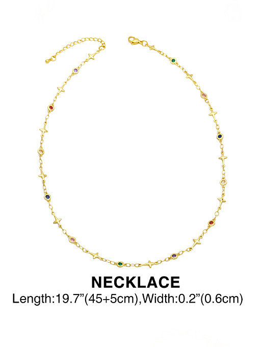 Brass Glass Stone Geometric Minimalist Cross Necklace