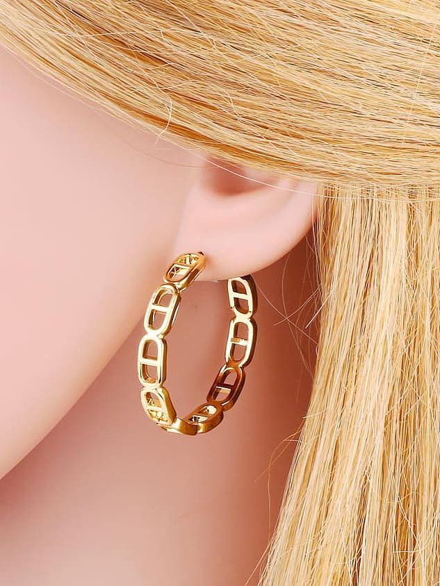 Brass Cubic Zirconia Geometric Vintage Hoop Earring