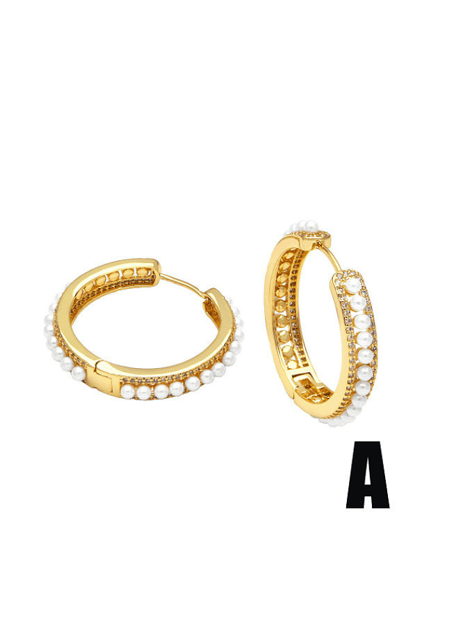 Brass Imitation Pearl Geometric Vintage Hoop Earring