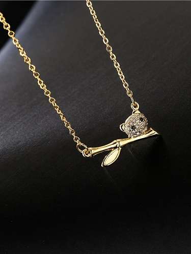 Brass Cubic Zirconia Vintage Bear Pendnat Necklace