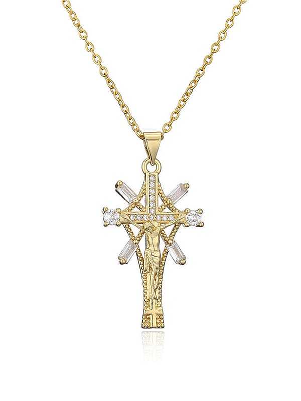 Brass Cubic Zirconia Cross Vintage Regligious Necklace