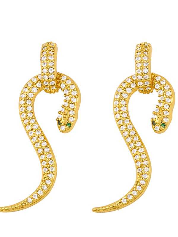 Boucles d'oreilles pendantes vintage serpent en laiton et zircon cubique